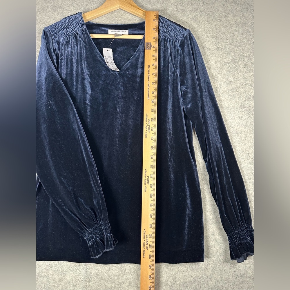 Christopher & Banks Navy Velvet V-Neck Long Sleeve Blouse - Picture 4 of 6